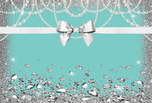 7x5FT белый бант блестки сверкающие бриллианты с перламутровым блеском детский душ на заказ Фотостудия фоны Виниловые 220 см x 150 см 2024 - купить недорого