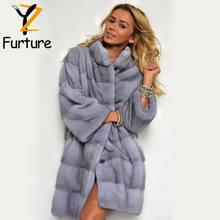 Women Winter Real Mink Fur Sapphire Color Coat 85CM Long Imported Natural Mink Fur Loose Jacket Stand-collar Customized Overcoat 2024 - buy cheap