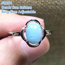 Genuine Natural Blue Larimar Ring Jewelry For Woman Man Silver 8x6mm Beads Dominica Water Pattern Stone Adjustable Ring AAAAA 2024 - buy cheap