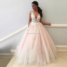 Sexy V Neck Backless Wedding Dresses Flowers Lace Appliques Pink Bride Dress 2020 Robe De Soiree New Sleeveless Wedding Gowns 2024 - buy cheap