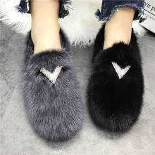 Sapatos femininos de pele de cristal, calçado casual de inverno com pelos, mocassins, loafers para caminhadas, mink ille, sem salto 2024 - compre barato
