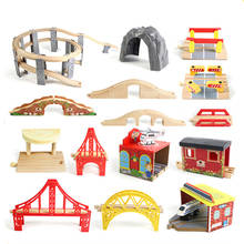Wooden Train Track Accessories Railway Toys Bridge Train Station Tunnel Cross Compatible All Brands Wood Tracks 2024 - buy cheap