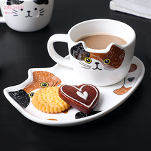 Cute Cat Ceramics Coffee Mug Set Handgrip Animal Mugs With Tray Creative Drinkware Coffee Tea Cups Novelty Milk Cup Breakfast 2024 - buy cheap