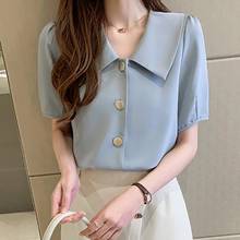 Chemisier femme 2021 verão topos nova mulher do vintage roupas de manga curta chiffon camisa feminina blusa botão camisas estilo coreano 2024 - compre barato