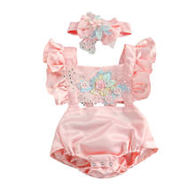 2Pcs Baby Newborn Girls Embroidery Romper Flying Sleeve Square Neck Rompers Jumpsuit Headband Infant Toddler Summer Romper 0-18M 2024 - buy cheap