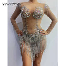Sparkly Multi-color Rhinestones Fringe Sexy Transparent Bodysuit Dance  Costume Birthday Celebrate Outfit Women Singer Outfit 2024 - buy cheap