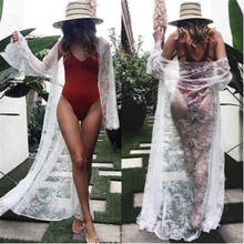 Women Black White Bikini Cover Up Summer Sexy Lace Kimono Boho Beach Long Maxi Dress Sheer Loose Swimsuit 2024 - buy cheap