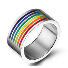Anel colorido arco-íris para casamento, anel masculino e feminino de aço inoxidável lebian & gays 2024 - compre barato