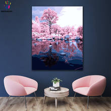 DIY colorings pictures by numbers with colors Reflection of pink woods picture drawing painting by numbers framed Home 2024 - buy cheap