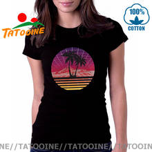 Tatooine Hawaii Mountain Vintage 80s Outrun Sunset Palm Tree Silhouette T shirt Retro Vaporwave T-shirt women Cool Tropical Tees 2024 - buy cheap