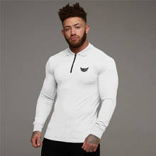 Brand Bodybuilding Men's Polo Shirt Gym Clothes Fitness Stretch Cotton Long Sleeve Turn-down Collar Zipper Polo Shirt Plus Size 2024 - buy cheap