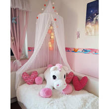 Dossel redondo rosa/branco/cinza, cama de bebê para meninas, cortina com renda, tenda infantil, domo, pendurar, quarto de crianças 2024 - compre barato
