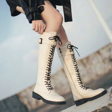 Ladies Casual Lace Up Side Zipper Riding Boots Female Casual High Boots New Fashion Buckle Strap Women Knee High Knight Boots 2024 - buy cheap