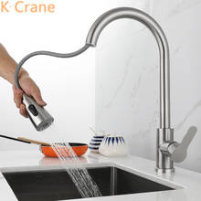SUS304 Stainless Steel Faucet Pull Out Kitchen Tap Hot Cold Water Mixer Crane Single Handle One Hole Sink Tap Brush Nickel Grifo 2024 - buy cheap