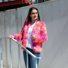 2019 Women New Imitation Fur Coat Jacket Winter Outerwear Long Sleeve Rainbow Color Loose Faux Fur Overcoat Fashion Fur Coats 2024 - buy cheap