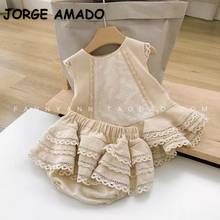 2021 New Summer Girl 2-Piece Sets Beige Lace Sleeveless Top+shorts Toddler Girls Clothes E2132 2024 - buy cheap