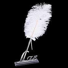 Wedding Reception White Ostrich Feather Quill Guest Book Signing Pen with Golden Love Pen Stand Holder Set 2024 - buy cheap