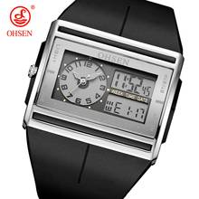 OHSEN Brand Digital Quartz Mens Fashion Sport Watch Wristwatch Dual Time Display 30M Waterproof Rubber Band White LCD Male clock 2024 - buy cheap