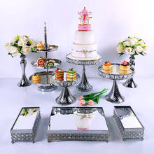 Conjunto de soportes plateados para tartas de boda, conjunto de Soporte redondo para tartas de cumpleaños, postres, magdalenas de Metal, placa de exhibición, decoración del hogar, 4-9 Uds. 2024 - compra barato