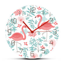 Часы наручные с розовым фламинго, модные акриловые настенные часы с принтом, элегантные кварцевые бесшумные настенные часы, современный дизайн, украшение для дома 2024 - купить недорого