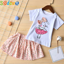Комплект одежды для девочек Sodawn, летняя стильная одежда для девочек с мультяшным рисунком, футболка с коротким рукавом + платье, детская одежда 2024 - купить недорого