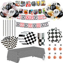 Black White Grid Racing Car Birthday Party Supplies for Kids Disposable Party Tableware set Paper Cups Napkins Plates Tablecloth 2024 - buy cheap