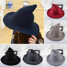 Sombrero de bruja moderno para mujer, disfraz plegable de fieltro de lana puntiaguda, sombreros de fiesta de Halloween, gorro de bruja cálido, gorro de Otoño Invierno, novedad de 2019 2024 - compra barato