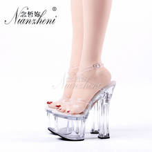 Crystal Clear Roman Hollow Narrow band Open Toe Big Size Women's Sandals 18cm Super High heeled shoes 7 inches Models Party Show 2024 - buy cheap