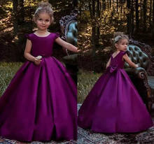 Purple A Line Simple Satin Girls Pageant Dresses Back Big Bow Zipper Elegant Floor Length Flower Girl Dresses for Party Gown 2024 - buy cheap