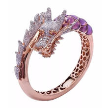 Anillo de compromiso Vintage con diseño de dragón para mujer, sortija con diseño de Animal, oro rosa, cristal, Ópalo púrpura, joyería de boda 2024 - compra barato