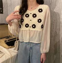 Blusa de encaje Floral para mujer, camisa elegante de gasa de ganchillo, estilo bohemio, moda coreana, Primavera, 2021 2024 - compra barato