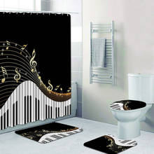Música na moda notas musicais cortina de chuveiro conjunto para o banheiro piano teclas onda música banho cortinas tapete decoração casa 180x200 2024 - compre barato