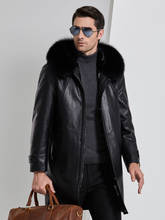 Chaqueta de cuero ecológica de lujo para hombre, abrigo medio largo de piel negra, cálido, para invierno 2024 - compra barato