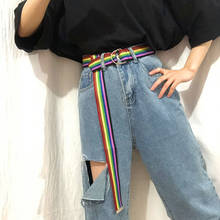 New Women Men Canvas Belts Multicolor Stripes D Ring Ladies Long Waist Strap Trouser Jeans Student Waistband Punk Harajuku 2024 - buy cheap
