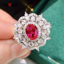 OEVAS 100% 925 Sterling Silver Sparkling Full High Carbon Diamond Ruby Flower Wedding Rings For Women Party Fine Jewelry Gifts 2024 - buy cheap