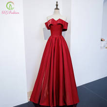 Ssyfashion vestido de cetim feminino, vestido noturno elegante, simples, com gola em vinho, vermelho, festa formal 2024 - compre barato
