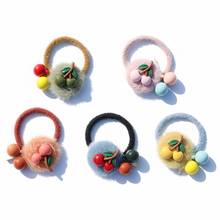 Cute Cherry Hair Rope Imitation Rabbit Hair Button Hair Ring Girl Hair Accessories Hairdressing Women Headband Hair Accessories 2024 - buy cheap