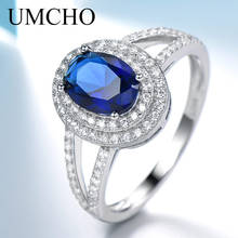 UMCHO классический синий Сапфир ювелирные изделия Свадебные обручение 925 пробы Серебряное кольцо для женщин вечерние 2024 - купить недорого