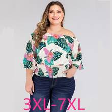 2020 new summer plus size tops for women large blouse loose casual print flower strapless off shoulder shirt 3XL 4XL 5XL 6XL 7XL 2024 - buy cheap