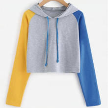 QRWR 2020 Autumn Women Hoodies Long Sleeve Color Block Patchwork Sweatshirt Women Fashion Korean Style Short Pullover Hoodies 2024 - buy cheap