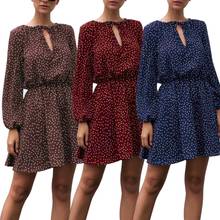 Women Autumn Sexy V Neck Lace up Dot Long Sleeve High Waist Party Mini Dress Suitable for any occasion in late spring 2024 - buy cheap