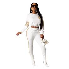 2 Piece Set Women Long Sleeve Sequin Top And Pants Casual Warm Tracksuits Club Outfits Matching Sets  Female Clothes Plus Size 2024 - buy cheap