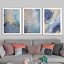 Póster abstracto dorado y azul para pared, impresión artística de estilo moderno, pintura en tinta de lienzo, cuadro decorativo nórdico, decoración del hogar sin marco 2024 - compra barato