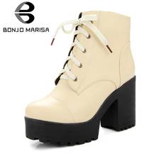 Zapatos de tacón alto cuadrado para mujer, botines clásicos con plataforma de encaje, botas de invierno elegantes, talla grande 43, novedad 2024 - compra barato