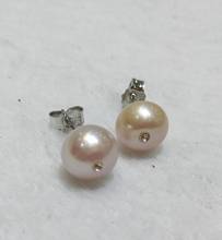Pendientes de perlas redondas púrpura claro de 9x10mm para mujer, joyería de cristal brillante, pendientes de perlas naturales de agua dulce, regalo de fiesta 2024 - compra barato