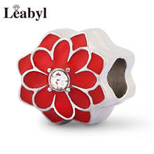 Leabyl European & American Trendy Red Enamel Flower Bead Charm fit Bracelet Necklace White Crystal Bead for DIY Jewelry Making 2024 - buy cheap