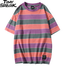 Hip Hop T Shirt Men 2021 Streetwear Harajuku Stripe Tshirt Color Block Short Sleeve Cotton T-Shirt Fashion Tops Tees Green Blue 2024 - buy cheap