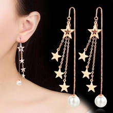 Wholesale 12 pairs Star Simulated-Pearl Long link Chain Tassel Ear Wire Drop Earrings Fashion Wedding  Jewelry for Women 2024 - buy cheap