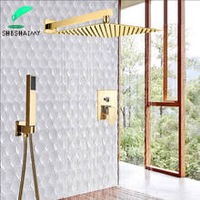 SHBSHAIMY Golden Wall Mounted Bathroom Shower Faucet 8" 10" 12" Kit 2-ways Golden Rainfall Shower Head Hot Cold Mixer Faucet Tap 2024 - buy cheap