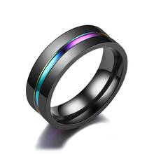 Черное мужское кольцо из нержавеющей стали с разноцветными радужными тонкими линиями, классические мужские обручальные кольца, разноцветные ювелирные изделия парные кольца 2024 - купить недорого